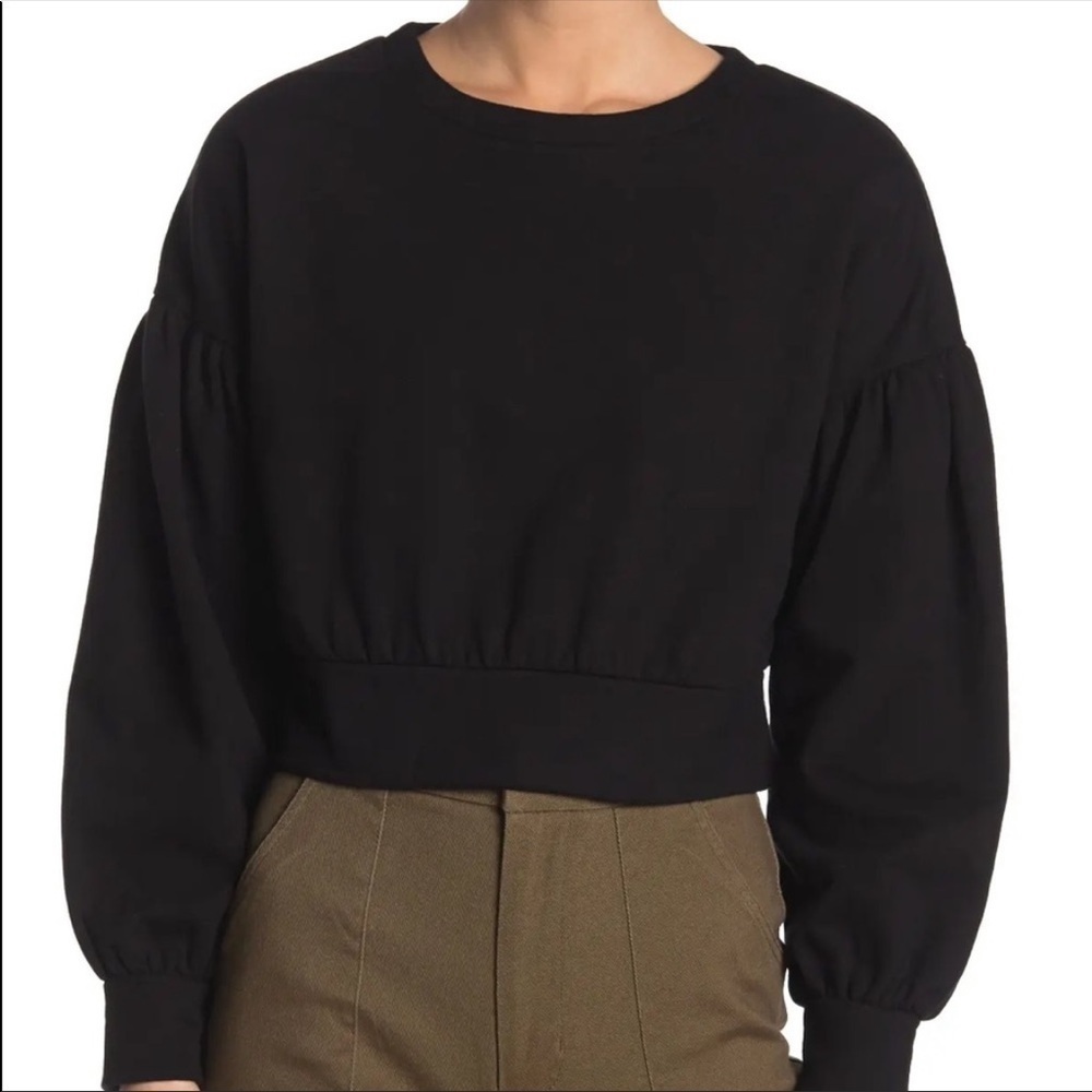 NWT ABOUND Women's Porpoise Cozy Crew Neck Cropped Black Sweatshirt Size S